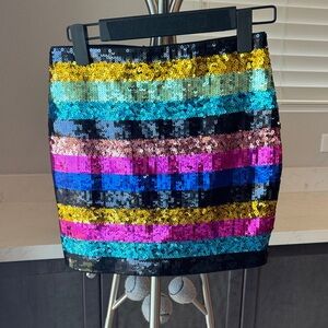 Express Vibrant Sequin Striped Mini Skirt